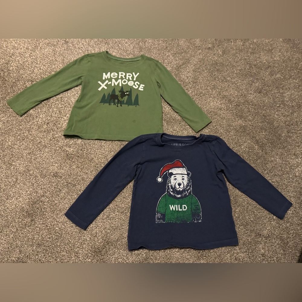 Set of 2 “Life is Good” long sleeve Christmas t-shirts 3T Toddler Boy Girls